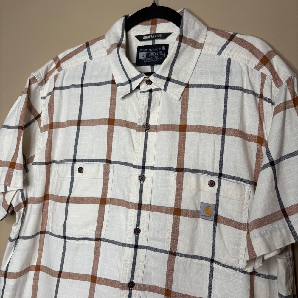 Carhartt Men Sz XL Rugged Flex Relaxed Fit Plaid Short Sleeve Button Down Shirt